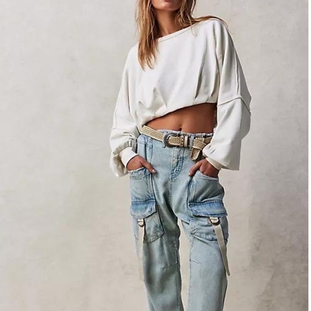 Free People We The Free Crop It Like It's Hot White Pullover Waffle Knit Small
